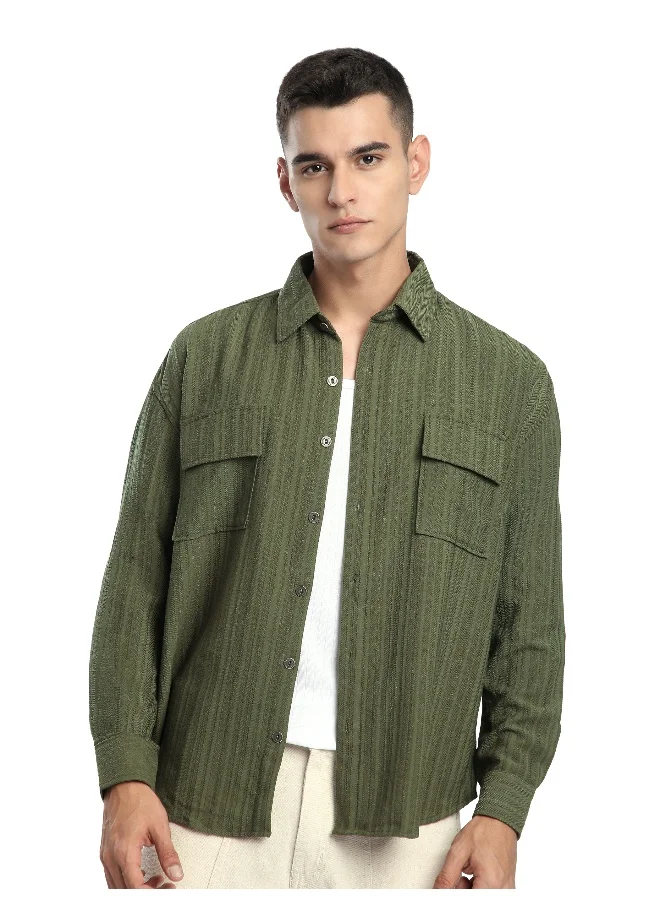 بيونغ Olive Structured Stripe Shirt