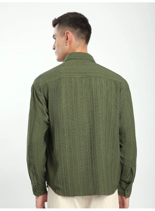 بيونغ Olive Structured Stripe Shirt