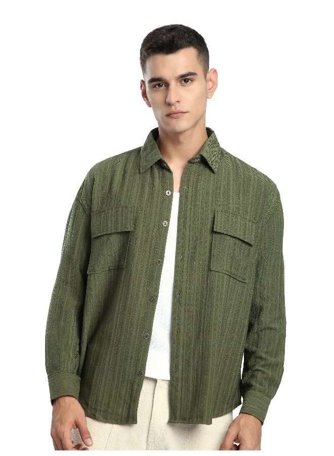 بيونغ Olive Structured Stripe Shirt