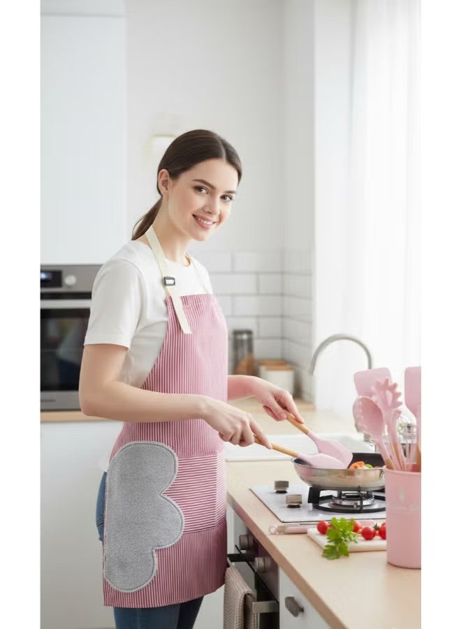 Kitchen apron with adjustable collar, pockets, and built-in velour hand-wiping pads; durable, waterproof design with a Korean striped pattern from Fresh ( - Image 2