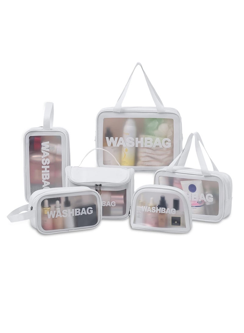 XiuWoo 6pcs Clear Travel Toiletry Bag for Women Men, Cosmetic Bag Airport Airline Compliant Bag Waterproof Vacation Makeup Bag, Bathroom  Shower Travel Organizer, White - Image 1