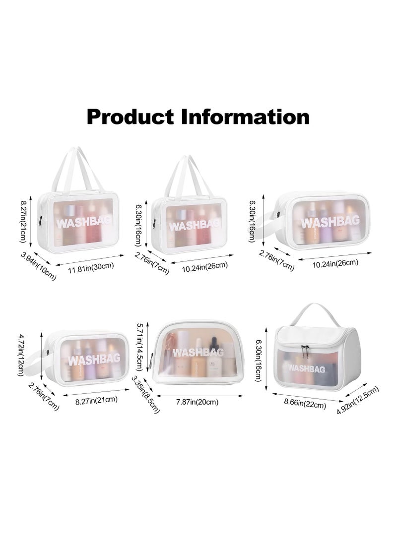 XiuWoo 6pcs Clear Travel Toiletry Bag for Women Men, Cosmetic Bag Airport Airline Compliant Bag Waterproof Vacation Makeup Bag, Bathroom  Shower Travel Organizer, White - Image 3