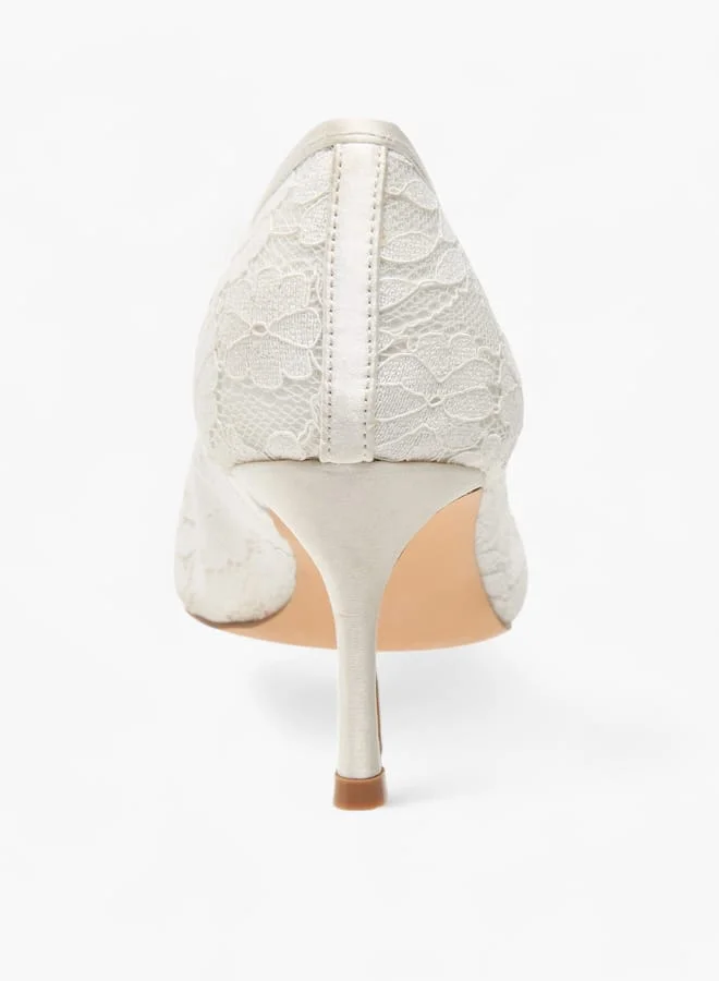 Flora Bella By Shoexpress Women's Lace Textured Slip-On Pumps with Stiletto Heels