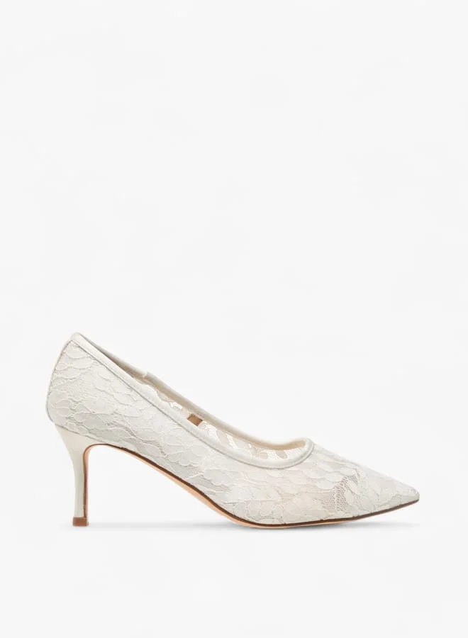 Flora Bella By Shoexpress Women's Lace Textured Slip-On Pumps with Stiletto Heels