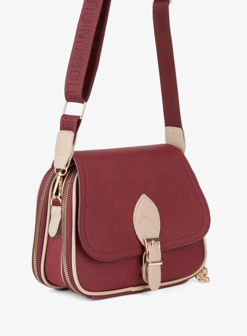 Women's Clover Burgundy Vizon 4-Pocket Zipper and Snap Closure Hand and Shoulder Bag.