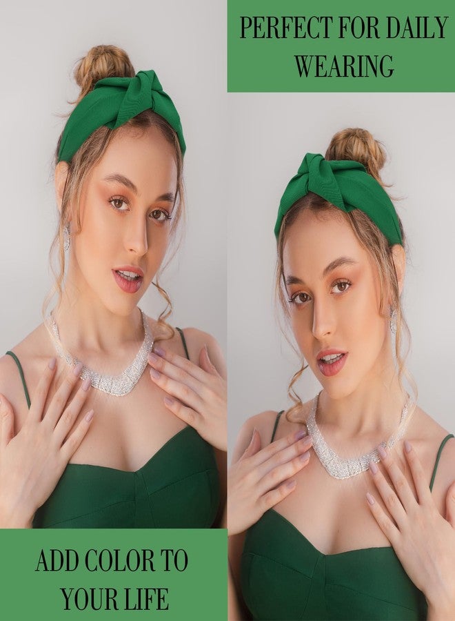 Amariver Green Headband Knotted Wide Headband for Women Top Knot Hair Band Non-slip Head Band Soft Fashion Hair Accessories for Women Girls - Image 3