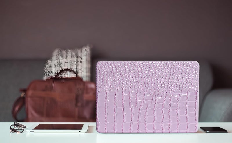 KEROM Compatible for Crocodile MacBook Pro 13 Inch Case 2025-2016 M2 M1 A2338 A2289 A2251 A2159 A1989 A1706 A1708, Textured Aligator Skin Snakeskin PU Leather Hardshell & Keyboard Cover, Lilac - Image 4
