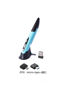 2.4g wireless mouse pen personalized creative vertical pen mouse computer accessories handwriting pen drawing office factory Blue (with two connector OTG adapter)
