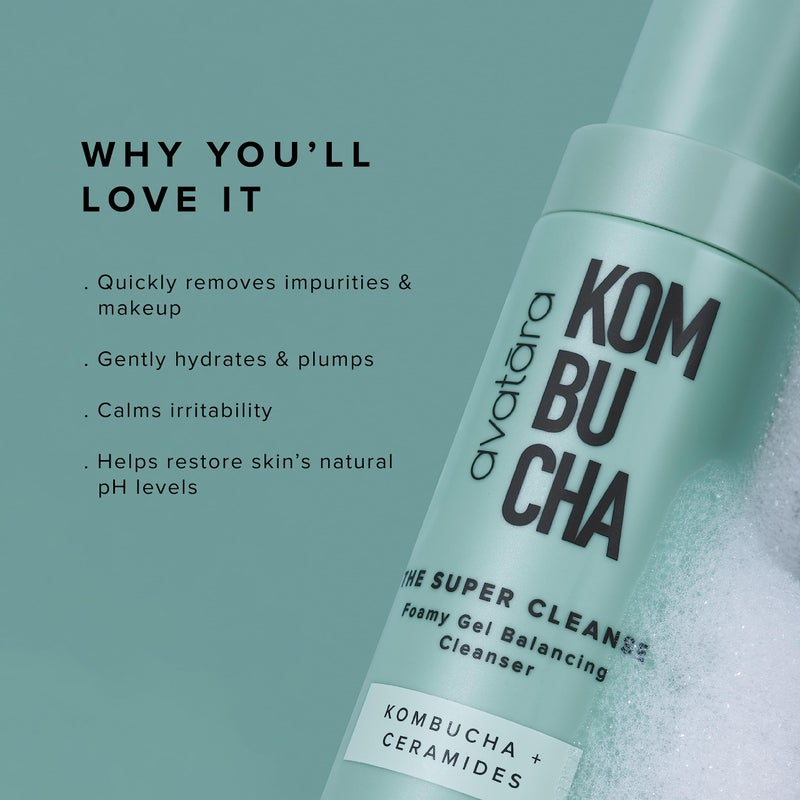 Avatara - Kombucha The Super Cleanse Face Wash, Natural Skin-Balancing Facial Cleanser, Face Cleanser with Hyaluronic Acid and Chicory Root, Skincare for Boys, Girls & Teens 4.05 fl. Oz. - Image 3