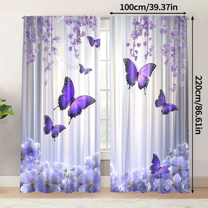 2pcs Purple Butterfly Floral 23 62x59 06 Inch Polyester Curtains Rod Pocket for Living Room Bedroom Study Art Deco Style All Season Decorative Drapes - Image 5