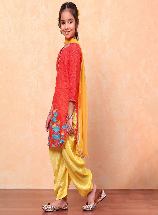 BIBA Girl's Cotton Printed Relaxed Kid Salwar Suit Set (Kw3535_Redyellow_7) 6 Years-7 Years - Image 4