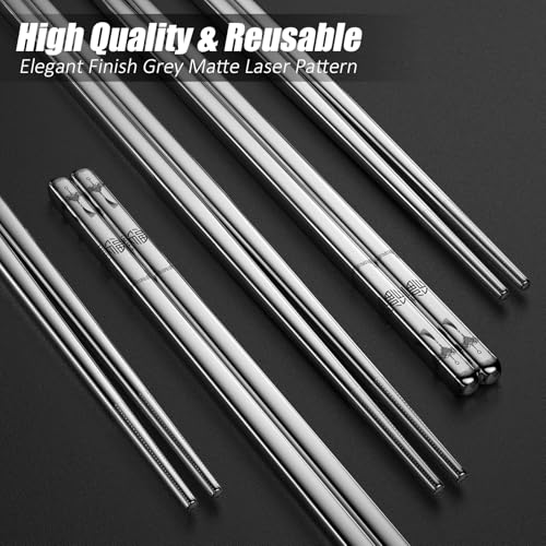 ZDPMK Stainless Steel Chopsticks - 5 Pairs Reusable Metal Chopsticks Dishwasher Safe, Japanese Chinese korean Chop sticks Set,Non-Slip Stainless Chop sticks, Silver Metal Chop sticks for Adults - Image 4