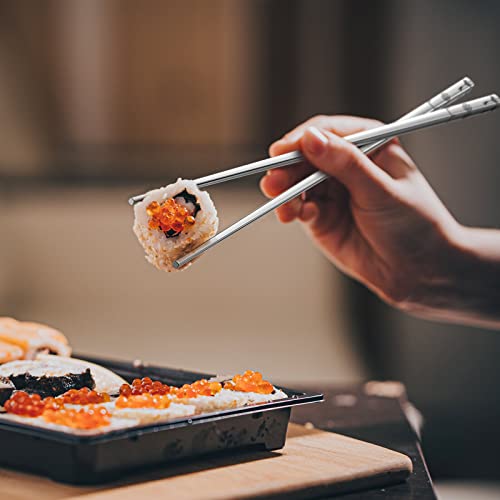 ZDPMK Stainless Steel Chopsticks - 5 Pairs Reusable Metal Chopsticks Dishwasher Safe, Japanese Chinese korean Chop sticks Set,Non-Slip Stainless Chop sticks, Silver Metal Chop sticks for Adults - Image 3