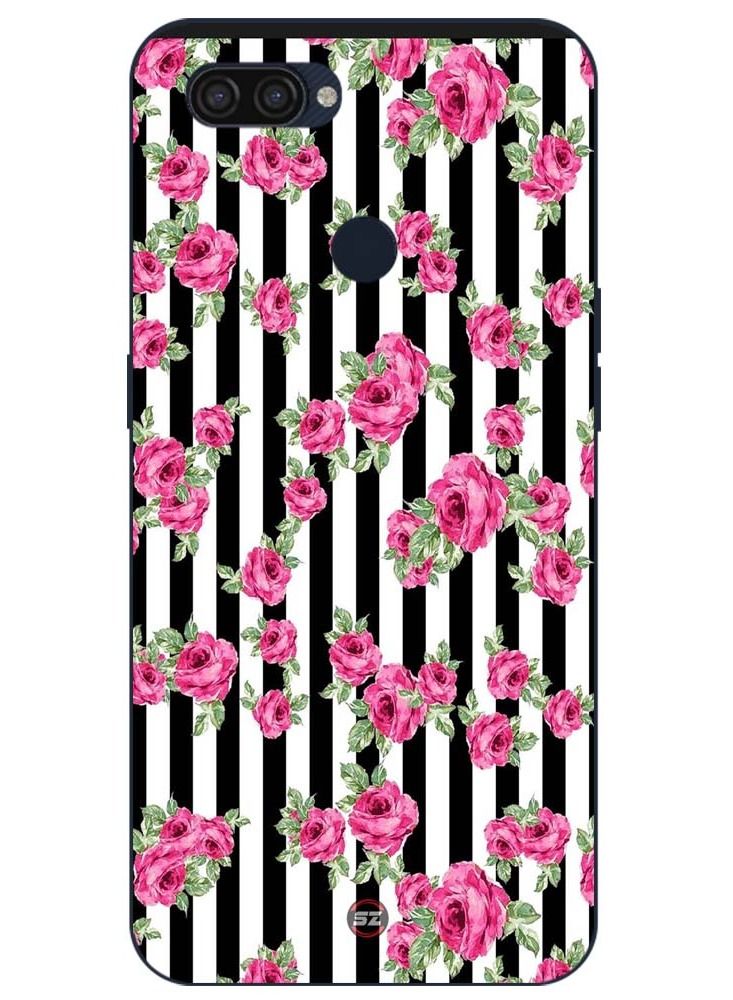 Protective Printed Mobile Cover Beautiful Pink Rose With Black and White Strape For Oppo A12 2020