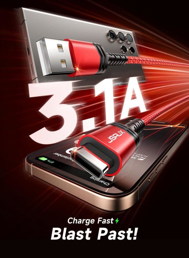 jsaux USB C Cable 2M [2-Pack] , USB Type C Cable 3.1A Fast Charging, USB A to USB C Charge Cord Compatible with iPhone 16/16 Plus/16 Pro Max/15 Series, Samsung Galaxy S20 S10 S9, Note 20 10, LG-Red - Image 3