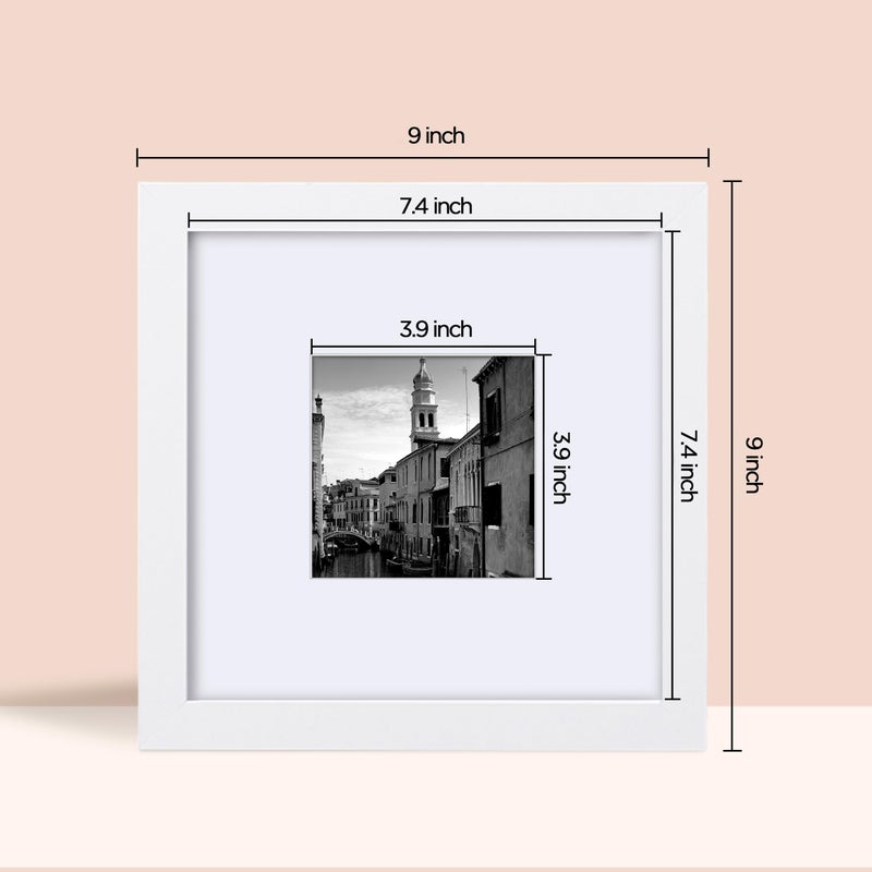 eletecpro 8x8 Picture Frames Set of 9 Classic Gallery Wall Frame Set Displays 4x4 Photo with Mat or 8x8 without Mat  Square Picture Frames Collage Wall Decor  White Home Decor for Hanging - Image 4