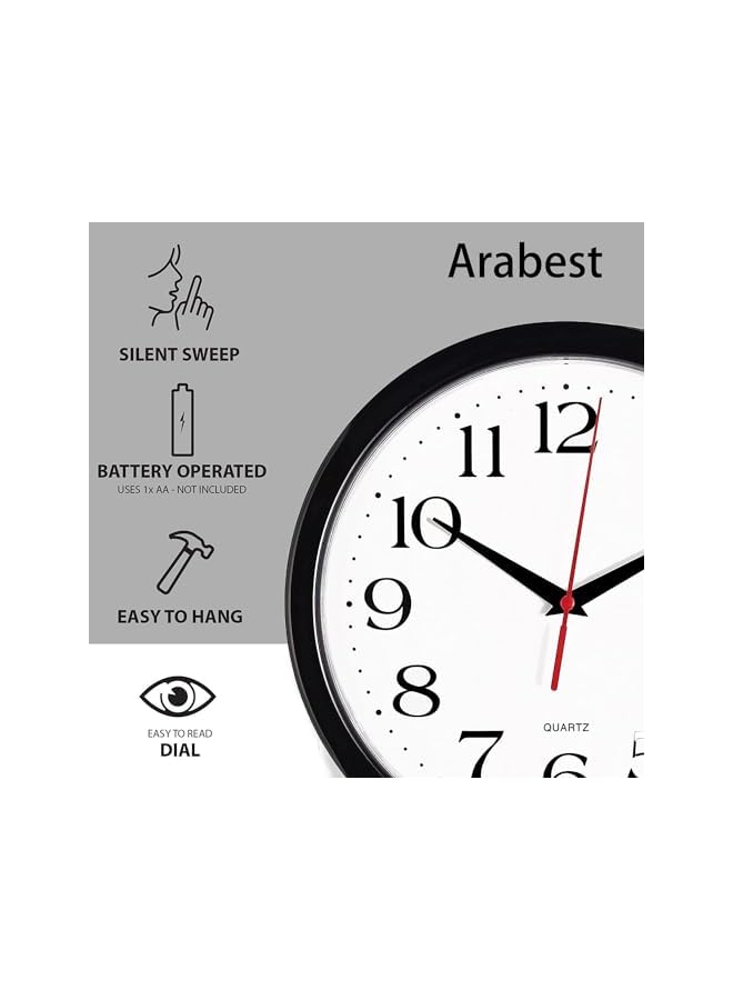 The Bros Wall Clock, 25.4cm Round Easy to Read, Silent Wall Clock, Quality Quartz Battery Operated for Bedroom, Living Room, Kitchen, Office School and Home Decor - Image 3