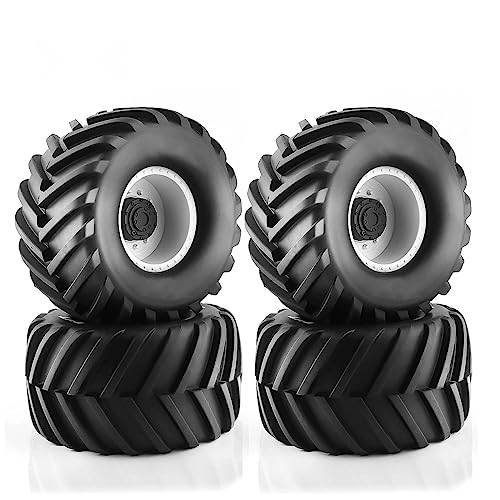 Chanmoo 1/8 RC Monster Truck Tires and 17mm Hex Wheels Rims Rubber Buggy Tyres for 1:8 Scale Off Road Truck Car Kaiju Tmaxx E-Revo 3.3 Arrma Kraton 6S Typhon 3S Traxxas Maxx HPI Redcat 4PCS (White) - Image 1
