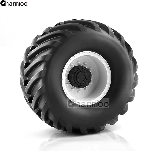 Chanmoo 1/8 RC Monster Truck Tires and 17mm Hex Wheels Rims Rubber Buggy Tyres for 1:8 Scale Off Road Truck Car Kaiju Tmaxx E-Revo 3.3 Arrma Kraton 6S Typhon 3S Traxxas Maxx HPI Redcat 4PCS (White) - Image 4