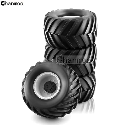 Chanmoo 1/8 RC Monster Truck Tires and 17mm Hex Wheels Rims Rubber Buggy Tyres for 1:8 Scale Off Road Truck Car Kaiju Tmaxx E-Revo 3.3 Arrma Kraton 6S Typhon 3S Traxxas Maxx HPI Redcat 4PCS (White) - Image 3