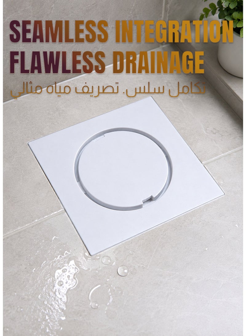 صوت واضح غطاء تصريف أرضي من مادة إيه بي إس، مقاس٢٠×٢٠ سم، لتصريف مياه الحمام المربع مع غطاء قابل للإزالة، مزود بفلتر شبكي مانع للانسداد، ومصفاة تصريف أرضية مقاومة للماء وسريعة الفك، باللون الأبيض - Image 4