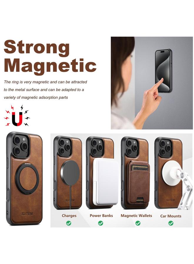Suteni Case For iPhone 16 Plus G3 Oil Wax 360 Rotation Holder MagSafe Back Phone Case - Image 3