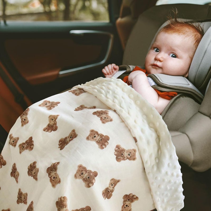LifeTree Baby Girl  Boy Blankets Soft Double Layer Swaddle Blankets Muslin Front and Dotted Fleece Backing Receiving Bed Throw Blanket for Newborn Unisex 31X40 Inches Bear Pattern - Image 2