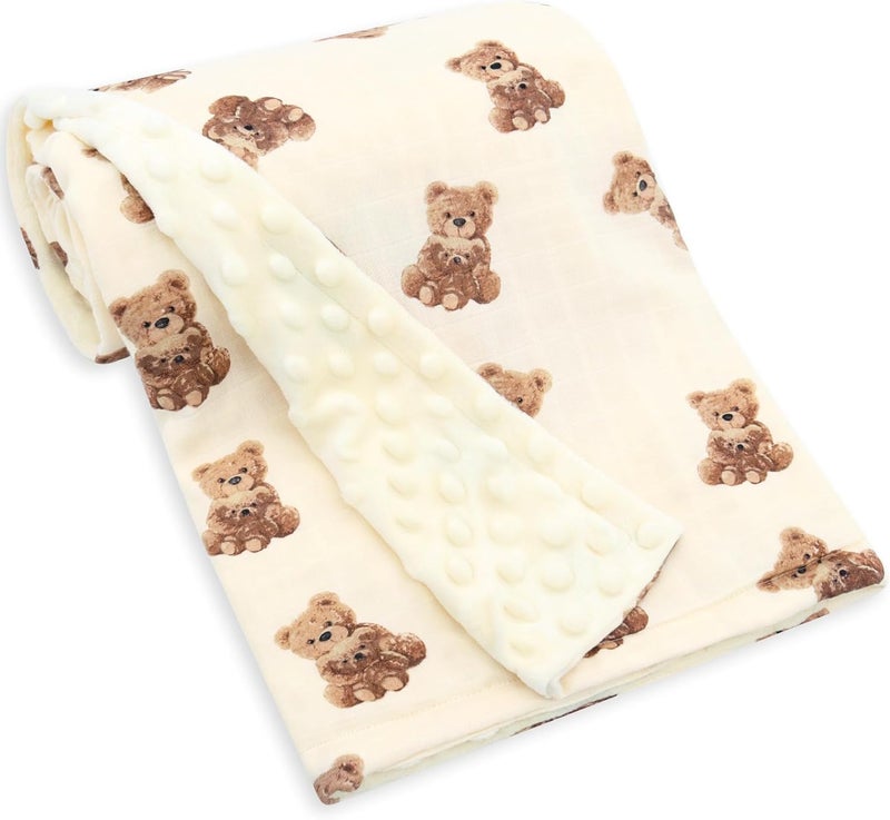 LifeTree Baby Girl  Boy Blankets Soft Double Layer Swaddle Blankets Muslin Front and Dotted Fleece Backing Receiving Bed Throw Blanket for Newborn Unisex 31X40 Inches Bear Pattern - Image 1