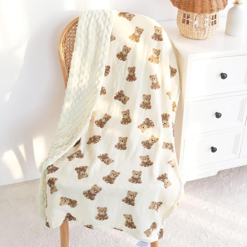 LifeTree Baby Girl  Boy Blankets Soft Double Layer Swaddle Blankets Muslin Front and Dotted Fleece Backing Receiving Bed Throw Blanket for Newborn Unisex 31X40 Inches Bear Pattern - Image 5