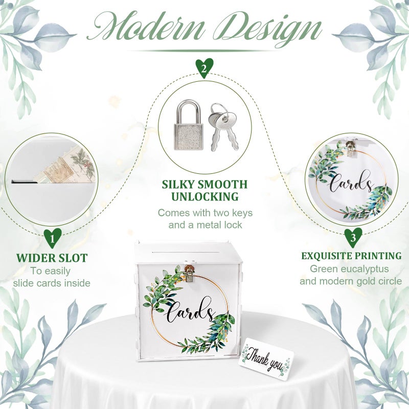 OurWarm Wedding Card Box with Lock, PVC Wedding Card Boxes for Reception, White Wedding Box for Cards and Money, Envelope Money Box Gift Card Box for Party Wedding Decor Graduation Baby Shower - Image 3