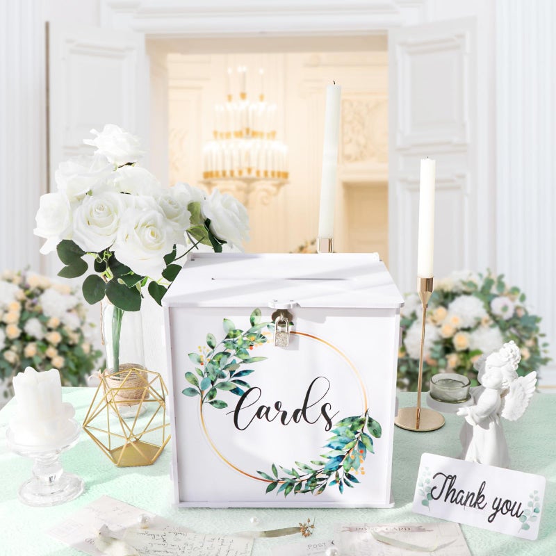 OurWarm Wedding Card Box with Lock, PVC Wedding Card Boxes for Reception, White Wedding Box for Cards and Money, Envelope Money Box Gift Card Box for Party Wedding Decor Graduation Baby Shower - Image 5