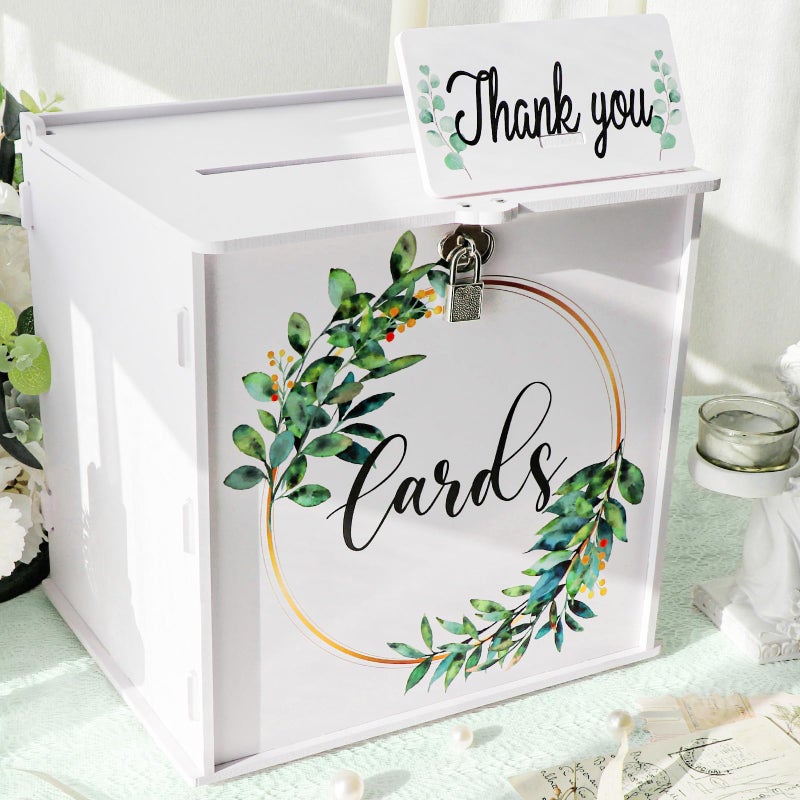 OurWarm Wedding Card Box with Lock, PVC Wedding Card Boxes for Reception, White Wedding Box for Cards and Money, Envelope Money Box Gift Card Box for Party Wedding Decor Graduation Baby Shower - Image 1