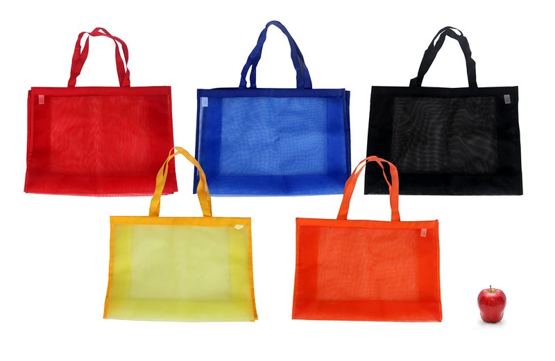 Funiverse Bulk 5 Pack of Jumbo Mesh Tote Grocery Beach Bag Assortment - 21" x 15" x 6" Gusset - Image 1