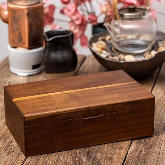 كاست ويف منظم أكياس الشاي من خشب الأكاسيا مع 8 أقسام، صندوق تخزين شاي خشبي وعلبة لأكياس الشاي، متعدد الأقسام، حاوية صندوق شاي من الخشب الطبيعي، منظم للمطبخ أو المكتب - Image 4