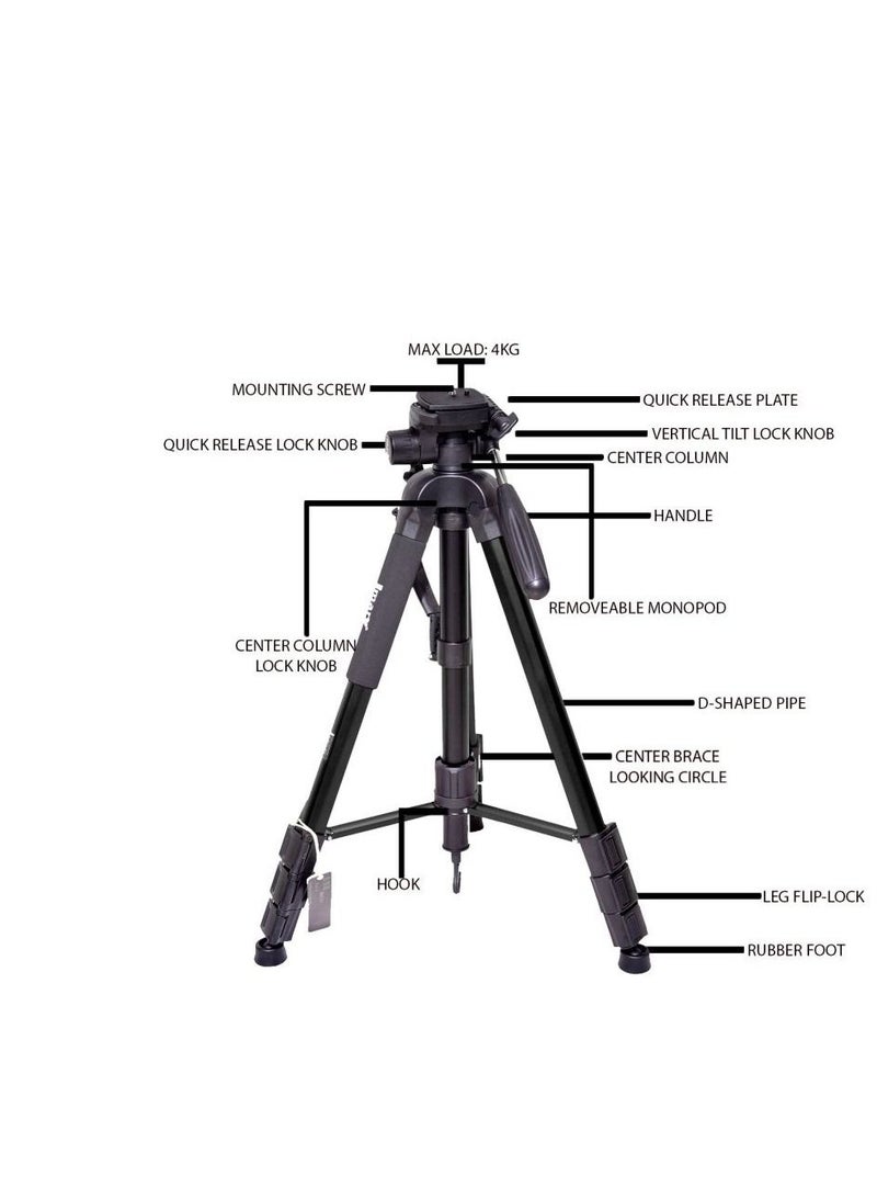 Jmary KP-2254 Professional Aluminum Tripod Monopod for All DSLR Cameras (Black) - Image 2