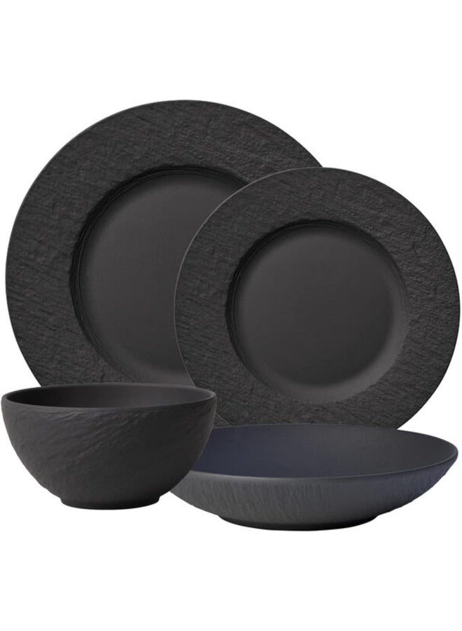 Villeroy & Boch Villeroy Boch Manufacture Rock 4Piece Place Setting Dinner Plate Salad Plate Rice Bowl Pasta Bowl Premium Porcelain Made in Germany Matte Black  - Image 1