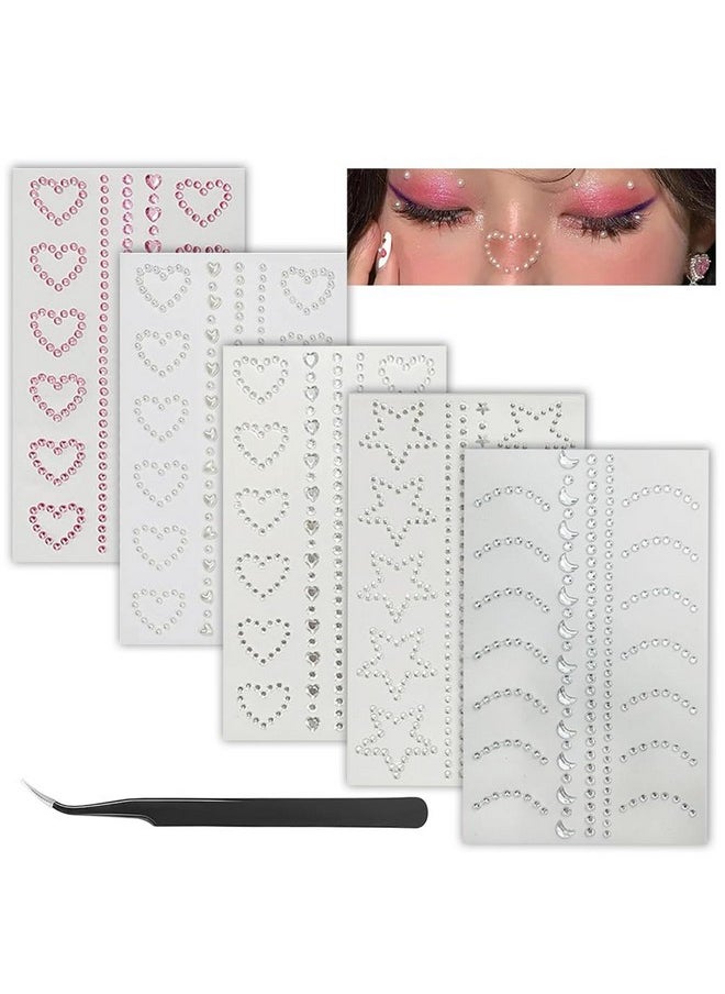 Self Adhesive Face Gems Pearls for Makeup, 5 Sheets 3D Star Heart Moon Shape Hair Jewels Diamonds with Tweezers, Bling Rhinestone Stickers for Crafts,Face,Nail (White red) - pzsku/ZEE1B7018EDABEAF1816CZ/45/_/1741329802/cea15739-6693-47b0-9870-828985c810cf