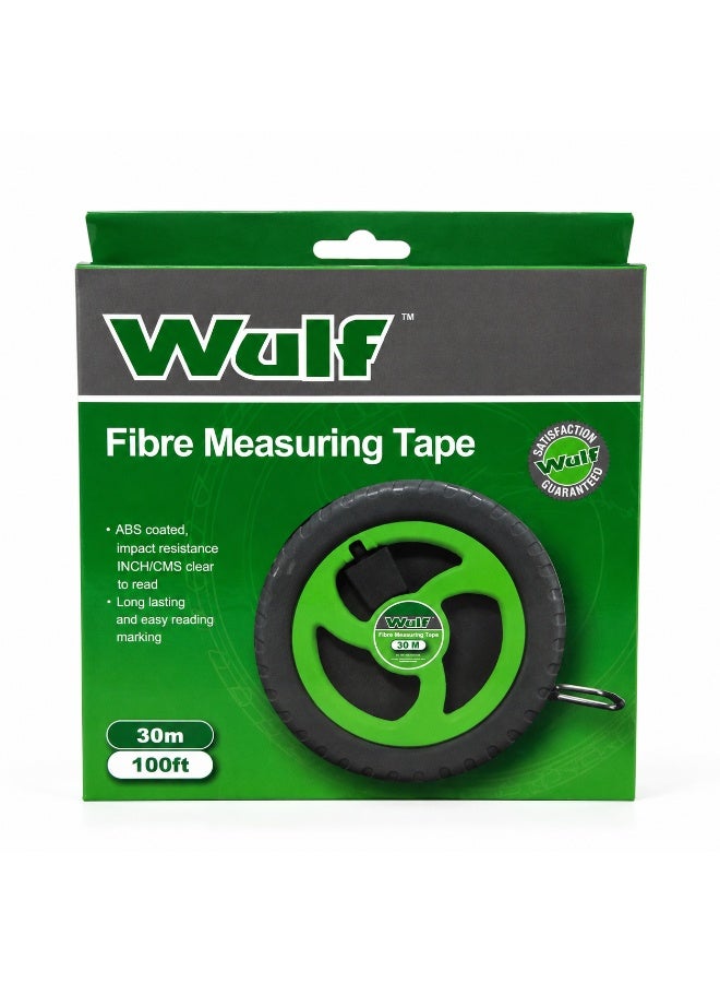 Wulf Fibreglass Measuring Tape 30Mtr Heavy Duty Open Reel Tape Measure with Clear Metric and Inch Markings for Construction Surveying Landscaping and DIY Measuring - Image 2