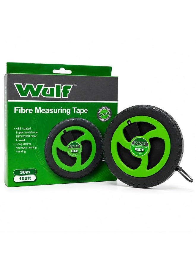 Wulf Fibreglass Measuring Tape 30Mtr Heavy Duty Open Reel Tape Measure with Clear Metric and Inch Markings for Construction Surveying Landscaping and DIY Measuring - Image 1