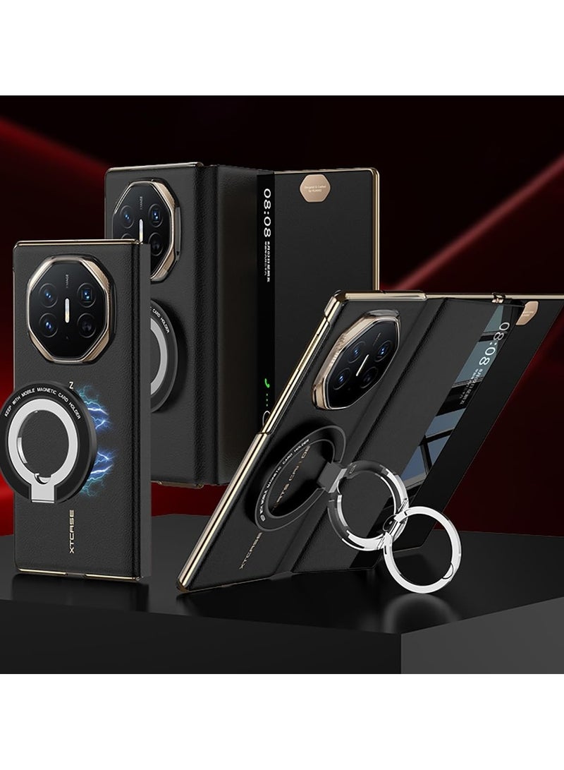 Flap Leather Case Compatible with Huawei Mate XT Ultimate Design, 【Compatible with Mag-Safe】【Clear View Window】 Foldable Ring Stand Phone Case for Huawei Mate XT - Image 1