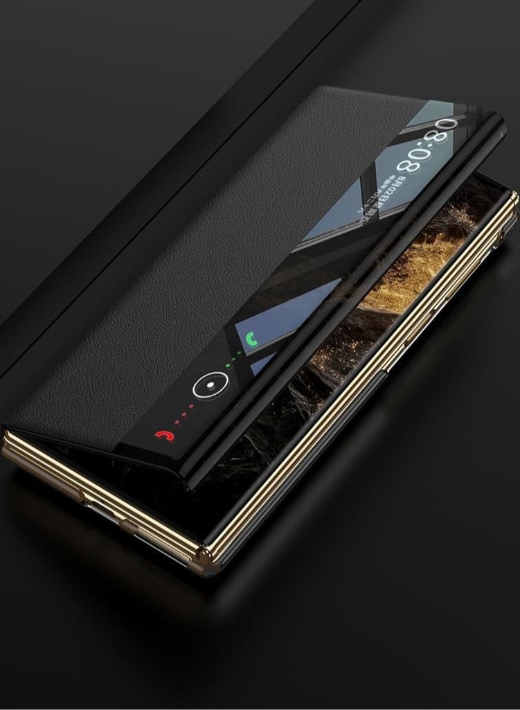 Flap Leather Case Compatible with Huawei Mate XT Ultimate Design, 【Compatible with Mag-Safe】【Clear View Window】 Foldable Ring Stand Phone Case for Huawei Mate XT - Image 2