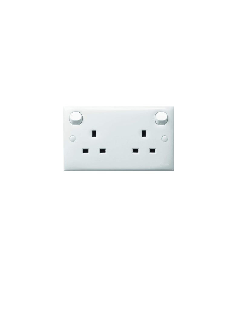 Schneider Electric Switched Socket Outlet - 13A 2 Gang Socket - White Clipsal S Class Series - E25R - Made in Malaysia - Image 1
