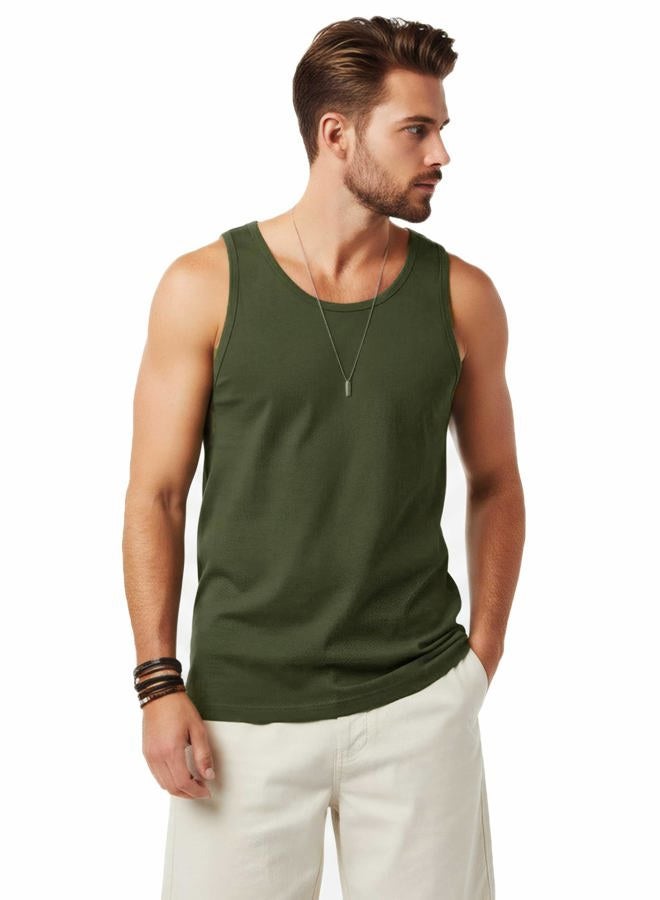 JD Apparel Men's Premium Basic Solid Tank Top Jersey Casual Shirts M Military Green Olive - Image 3