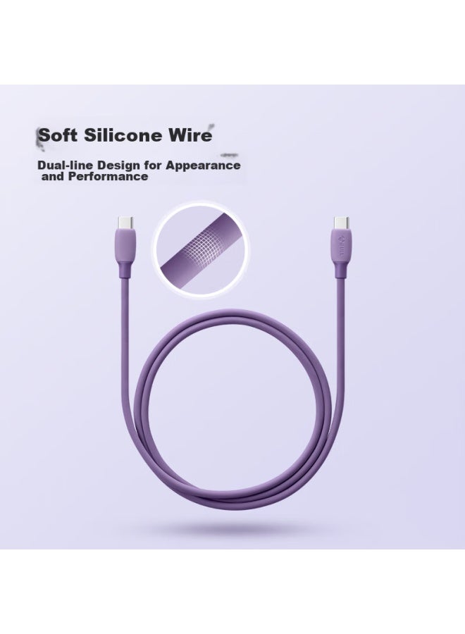 bull Dual-head Type-c Data Cable Silicone Quick Charge C To C Charging Cable 3a Compatible With Apple Iphone 15/macbook, Huawei, Xiaomi Phones And Laptops Dark Purple - Image 1