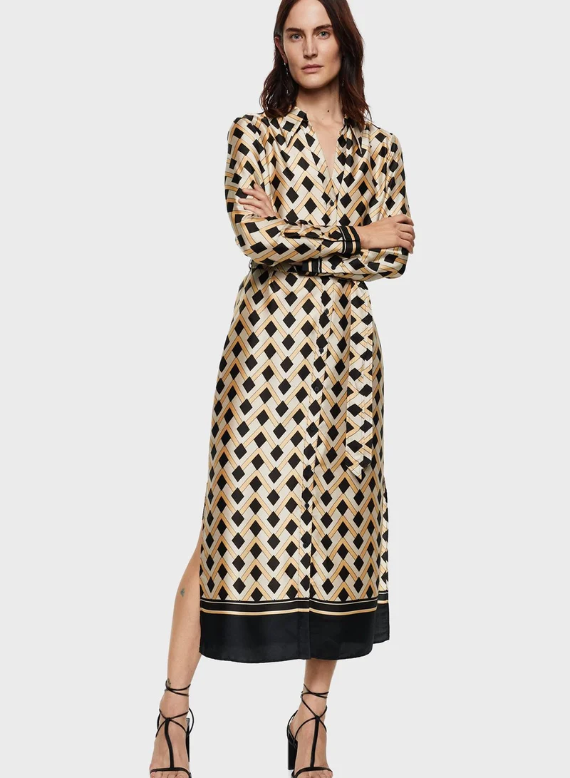 MANGO Printed Button Down Shirt Dress
