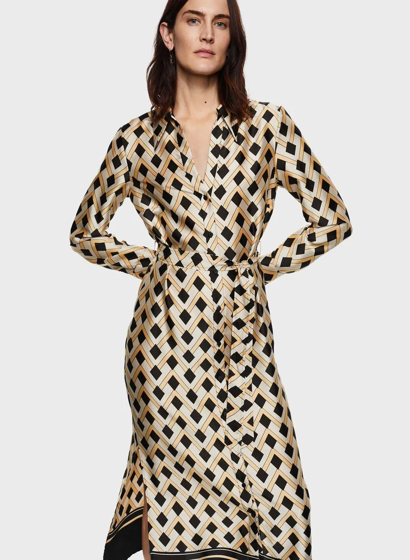 MANGO Printed Button Down Shirt Dress