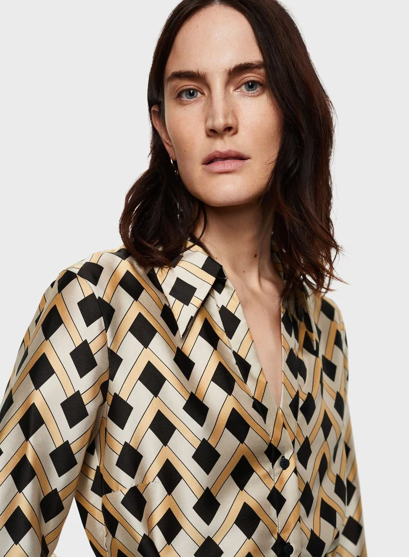 MANGO Printed Button Down Shirt Dress