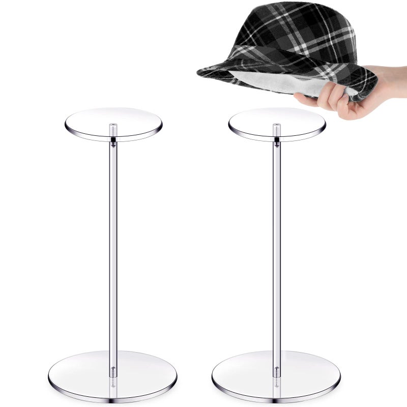 Yookeer Yookeer 2 Set Clear Acrylic Hat Stands and Wig Display Rack Stands for Multiple Hats Display Tabletop Baseball Caps Watch Tabletop12 Inch in HeightRound Bottom 
