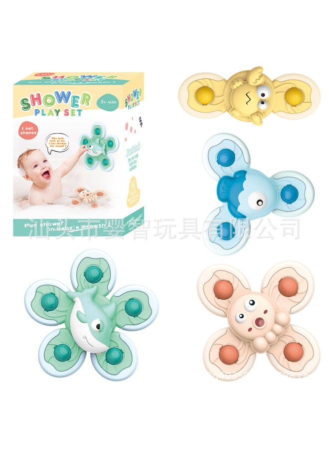 Children's Water Play Toy Desktop Sucker Turnaround Magic Fingertip Gyro Bathroom Bath Toy-Color:Suction Cup Turn Music 【ocean 4-piece Set】-color Box-Specifications:See Details - Image 1