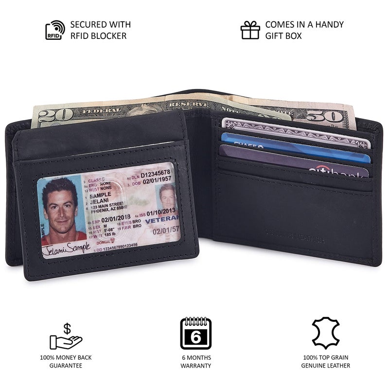 Cochoa Wallet for Men's RFID Blocking Real Leather Bifold Stylish 2 ID Window in Gift Box (CRAZY HORSE, BLACK) - Image 5
